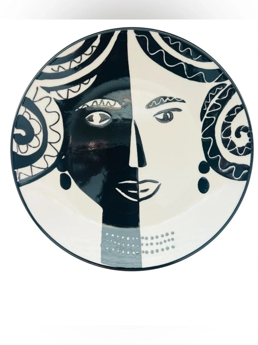 West Elm Abstract Art Pottery Portrait Hand Painted Plate